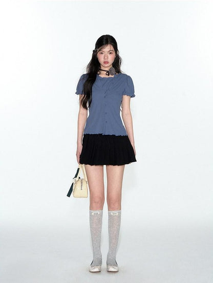 NAPSNAPS Blue Embroidered Puff Sleeve Women&