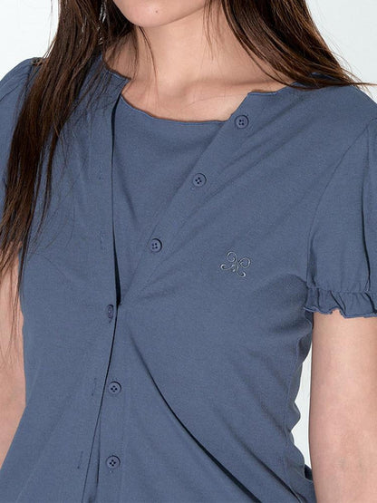 NAPSNAPS Blue Embroidered Puff Sleeve Women&