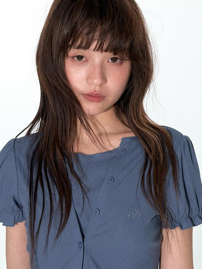 NAPSNAPS Blue Embroidered Puff Sleeve Women&