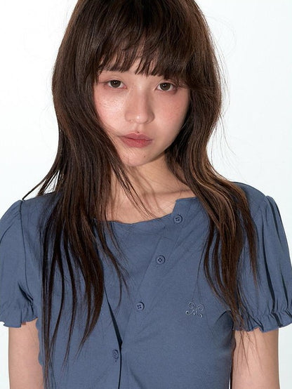 NAPSNAPS Blue Embroidered Puff Sleeve Women&