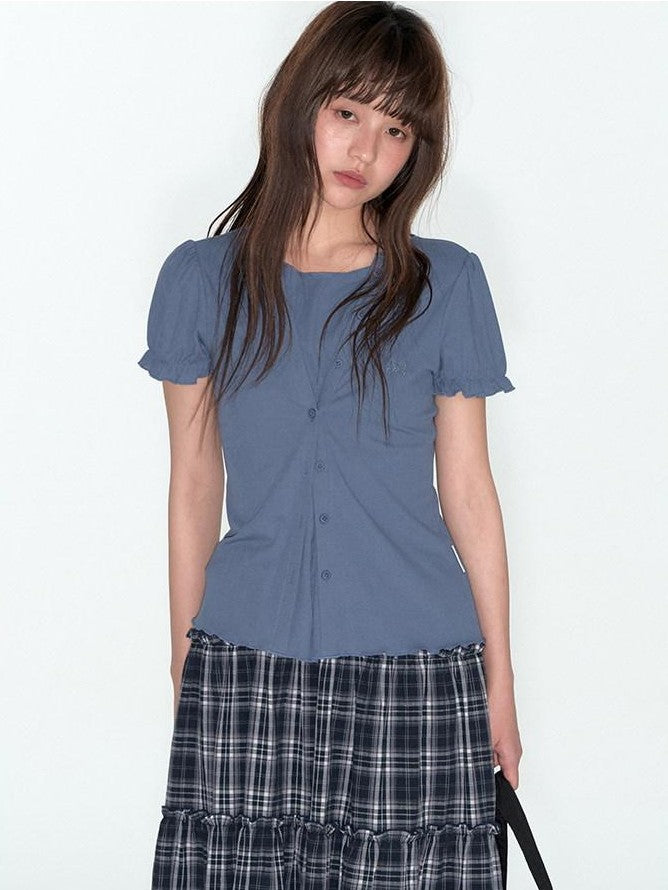 NAPSNAPS Blue Embroidered Puff Sleeve Women&