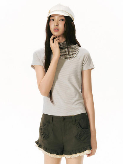 NAPSNAPS Blue Gray Patchwork Raglan Button Knit Women&