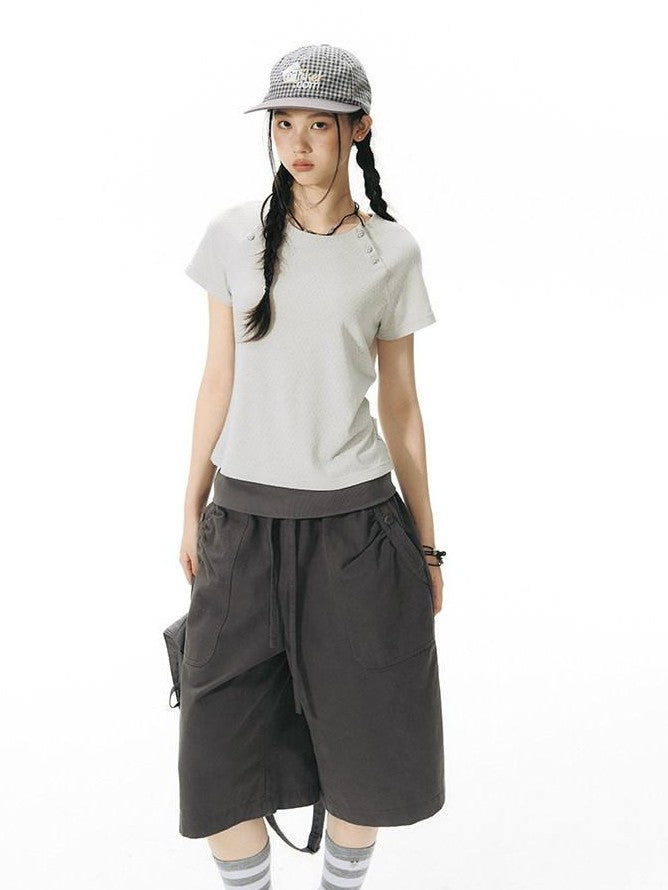 NAPSNAPS Blue Gray Patchwork Raglan Button Knit Women&