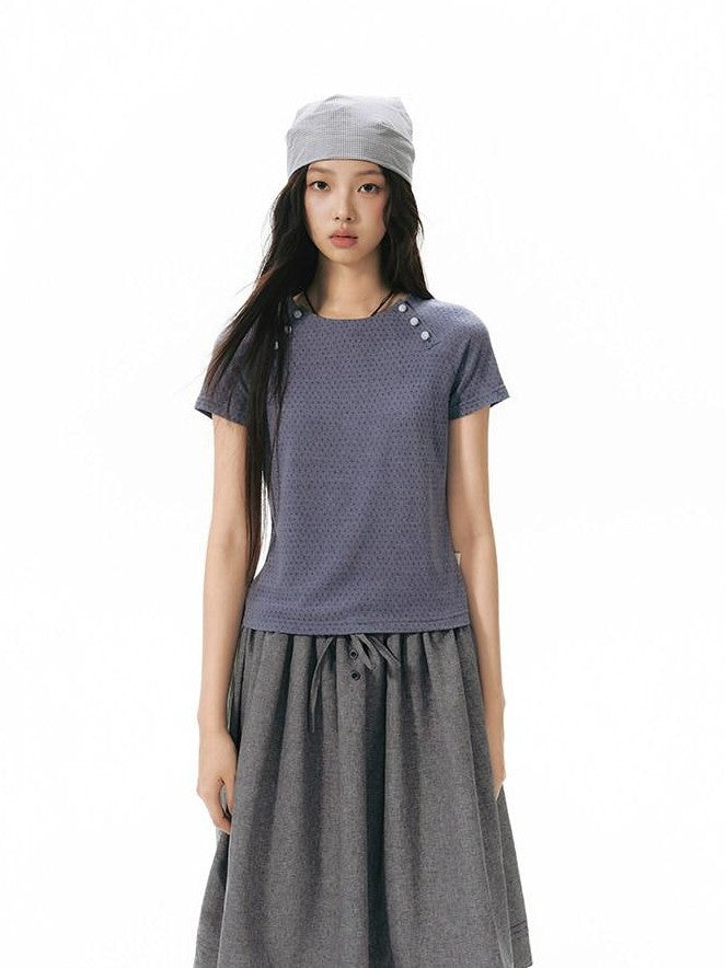 NAPSNAPS Blue Gray Patchwork Raglan Button Knit Women&
