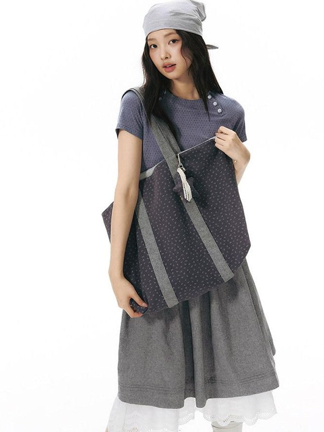 NAPSNAPS Blue Gray Patchwork Raglan Button Knit Women&
