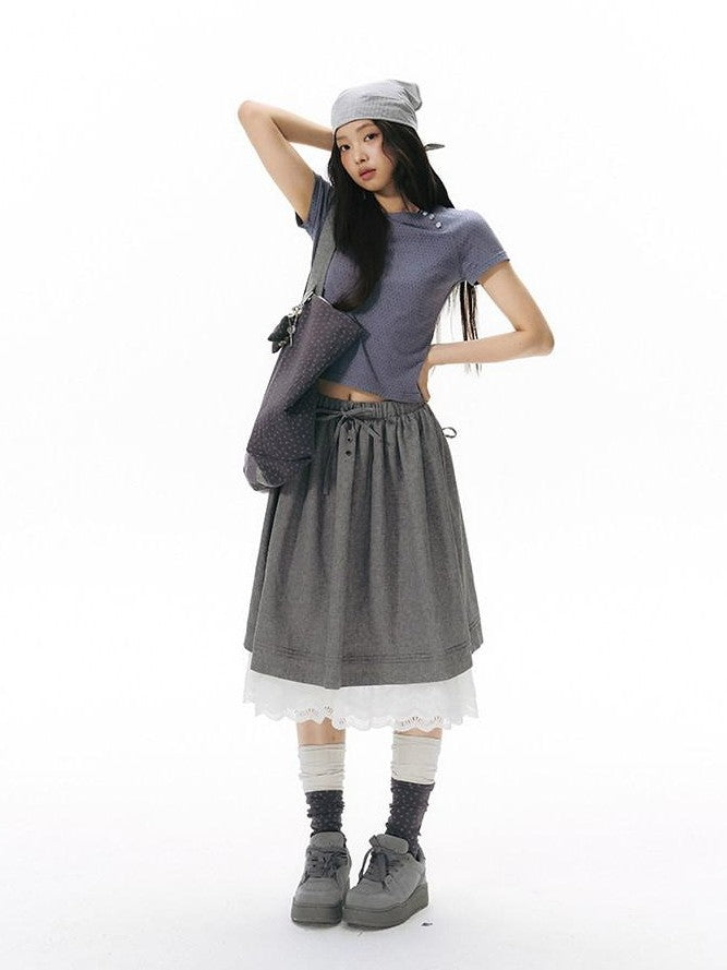 NAPSNAPS Blue Gray Patchwork Raglan Button Knit Women&