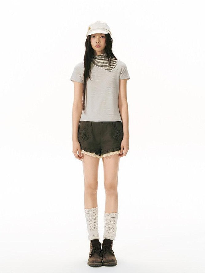 NAPSNAPS Blue Gray Patchwork Raglan Button Knit Women&