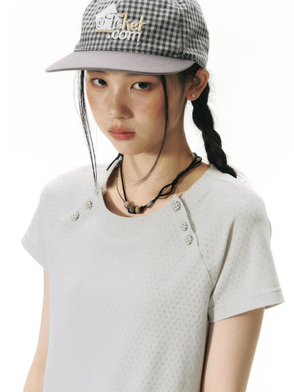 NAPSNAPS Blue Gray Patchwork Raglan Button Knit Women&