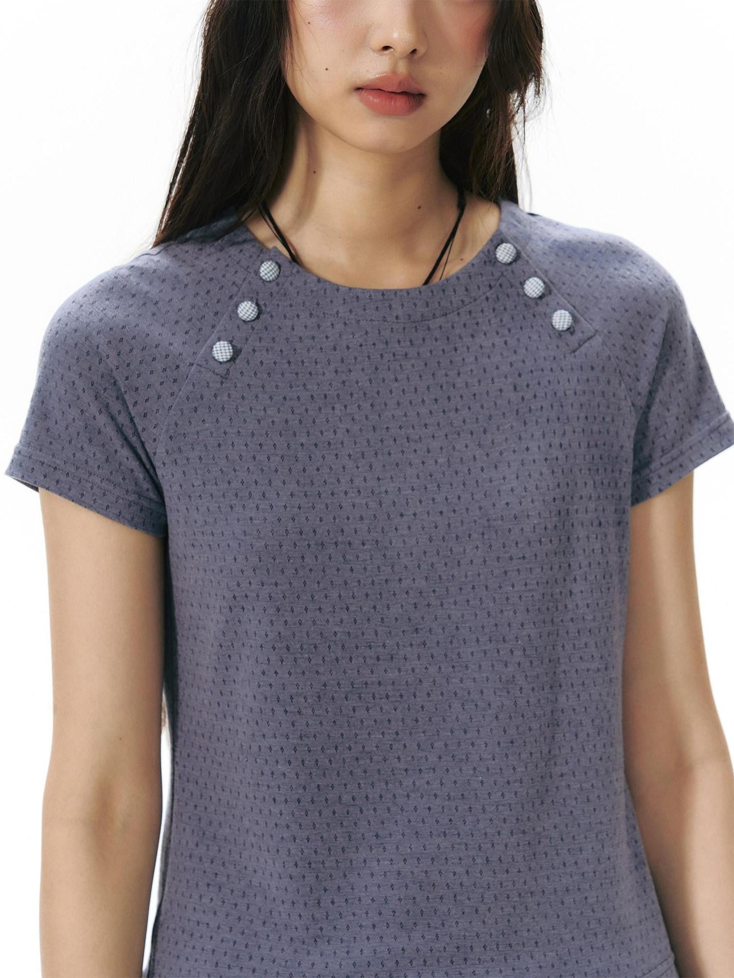 NAPSNAPS Blue Gray Patchwork Raglan Button Knit Women&