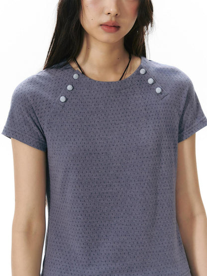 NAPSNAPS Blue Gray Patchwork Raglan Button Knit Women&