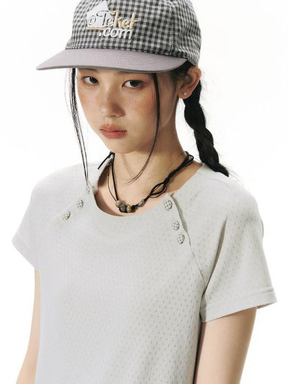 NAPSNAPS Blue Gray Patchwork Raglan Button Knit Women&