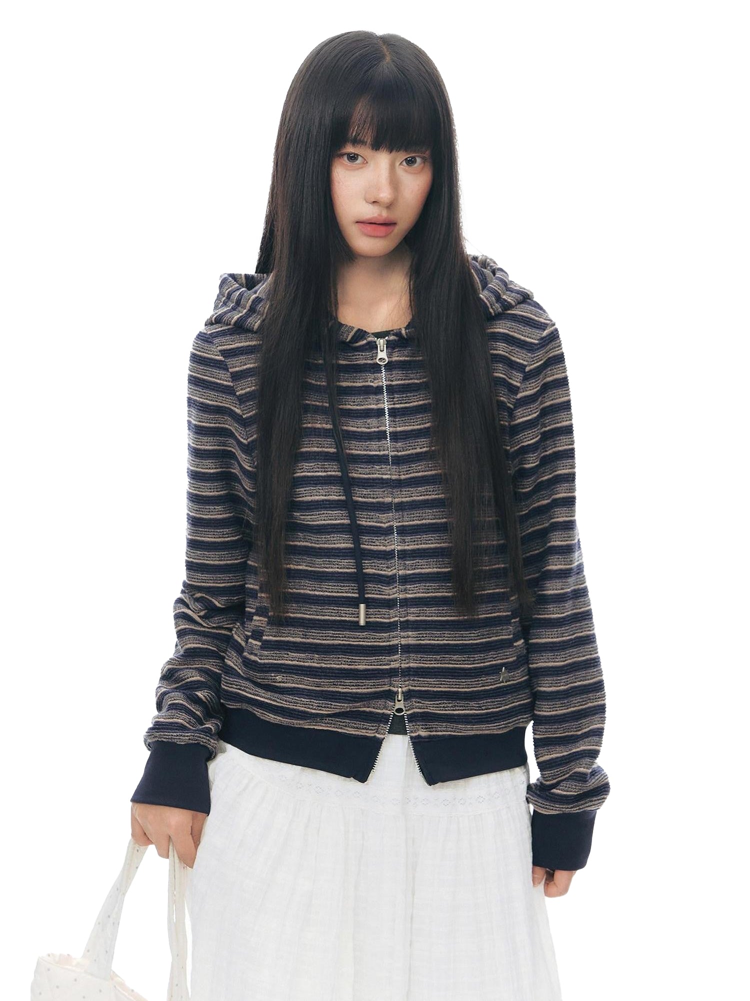 NAPSNAPS Blue Textured Striped Zip Up Women&