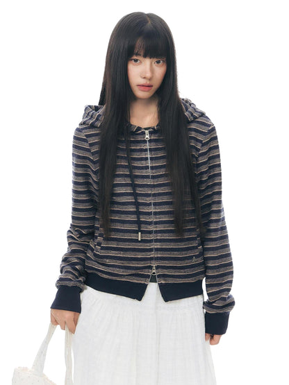 NAPSNAPS Blue Textured Striped Zip Up Women&