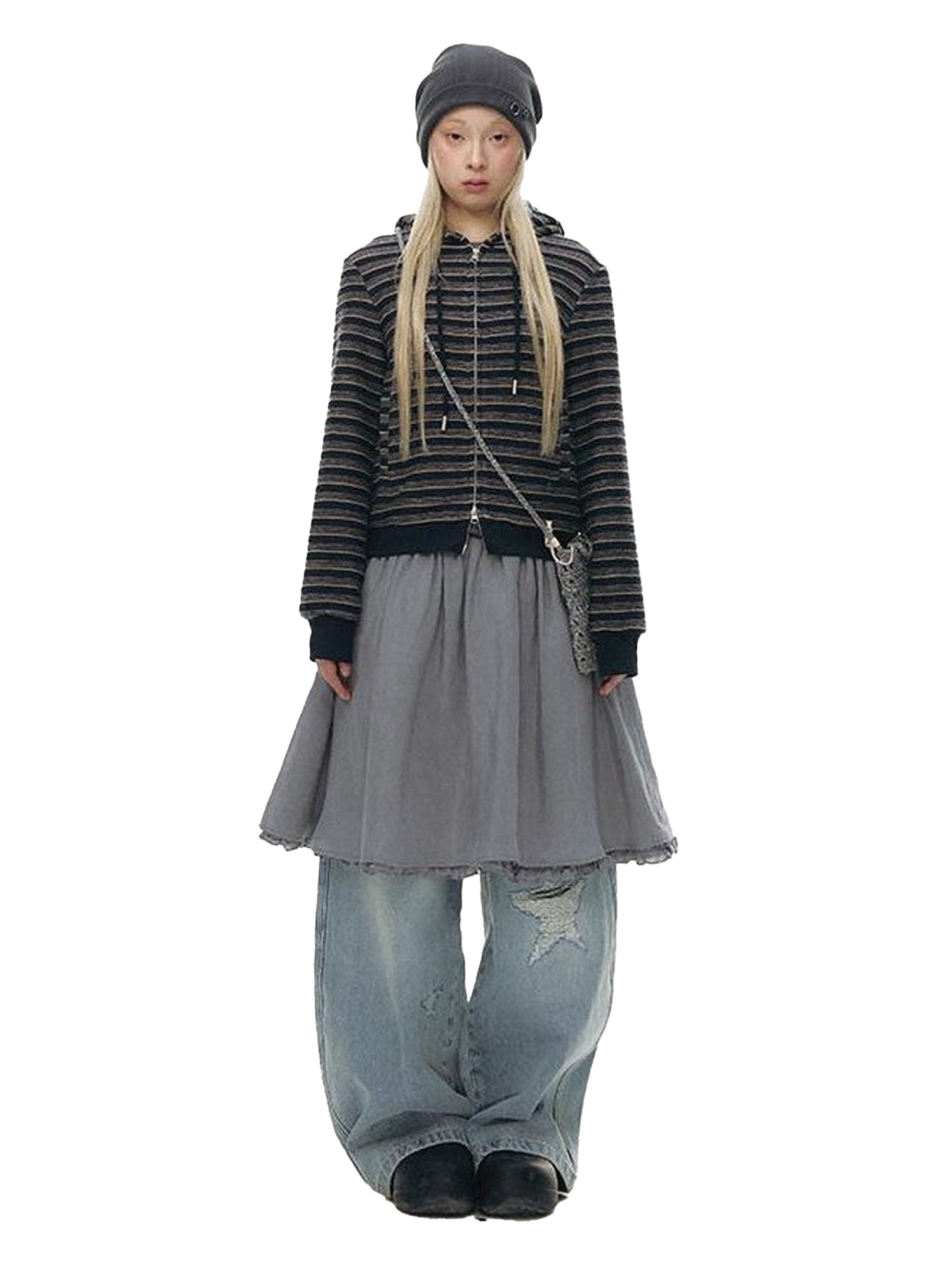 NAPSNAPS Blue Textured Striped Zip Up Women&