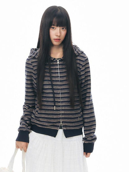 NAPSNAPS Blue Textured Striped Zip Up Women&