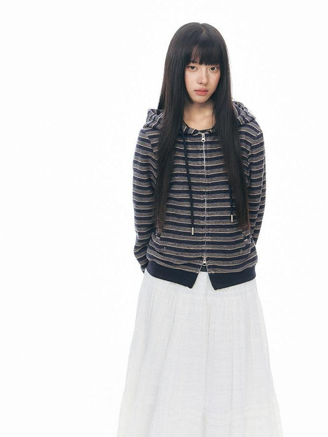 NAPSNAPS Blue Textured Striped Zip Up Women&