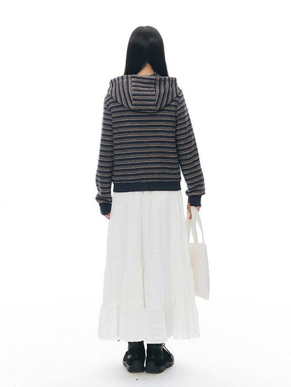 NAPSNAPS Blue Textured Striped Zip Up Women&