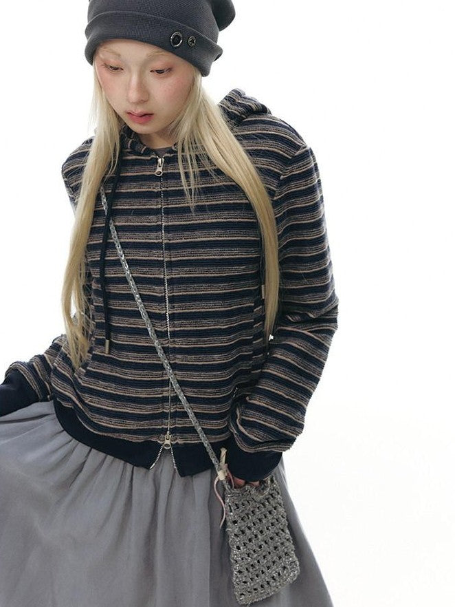NAPSNAPS Blue Textured Striped Zip Up Women&