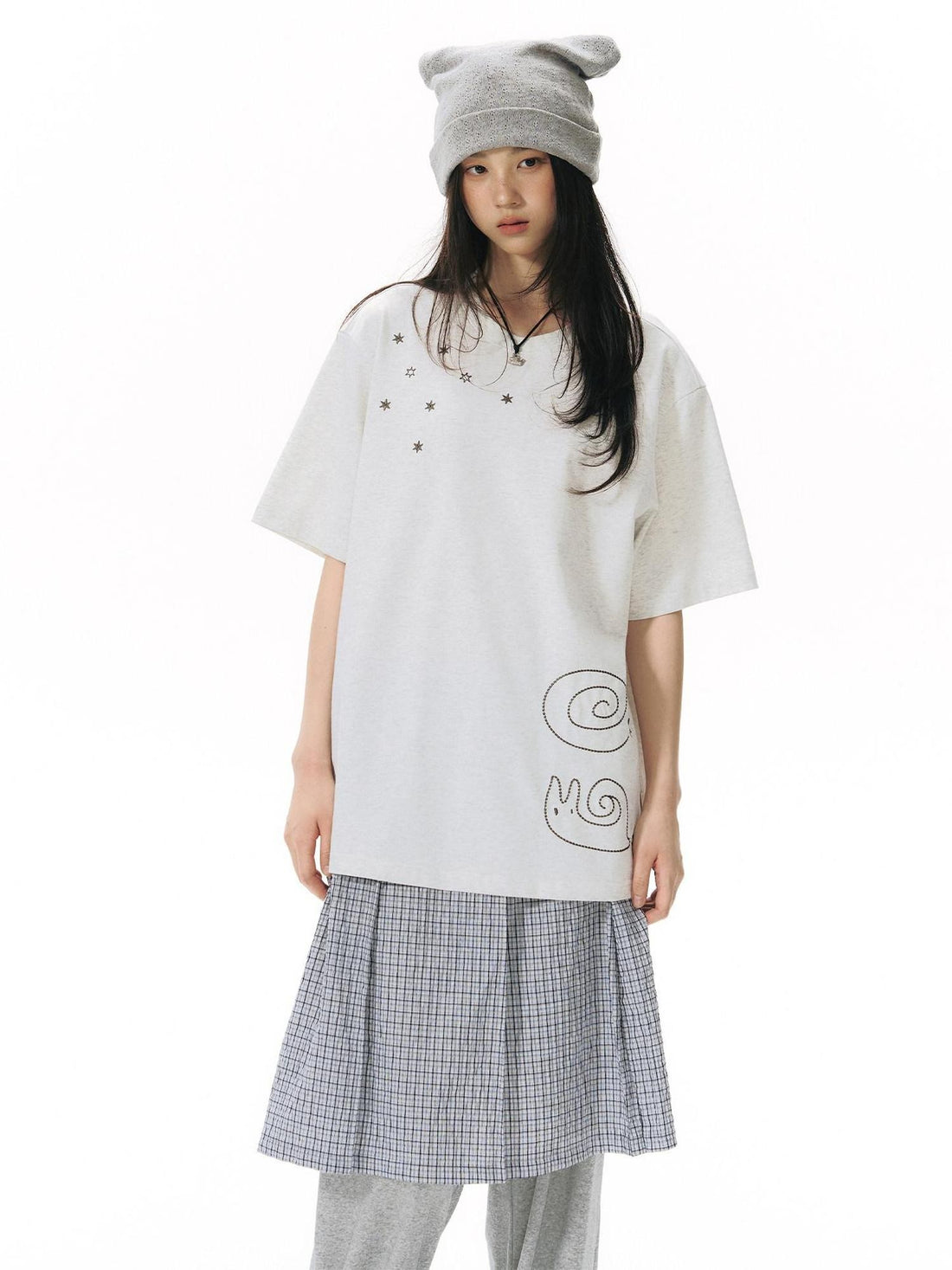 NAPSNAPS Blue White Plaid Patchwork Skirt Overlay Straight Women&