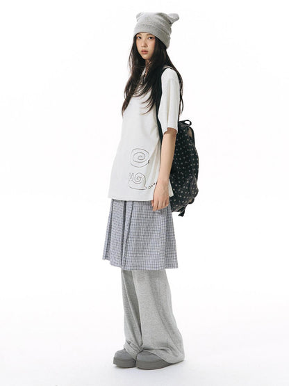 NAPSNAPS Blue White Plaid Patchwork Skirt Overlay Straight Women&