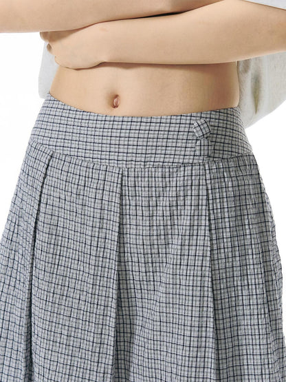 NAPSNAPS Blue White Plaid Patchwork Skirt Overlay Straight Women&