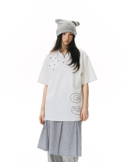 NAPSNAPS Blue White Plaid Patchwork Skirt Overlay Straight Women&