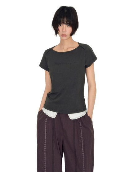 NAPSNAPS Boat Neck Letter Flocked Print Women&