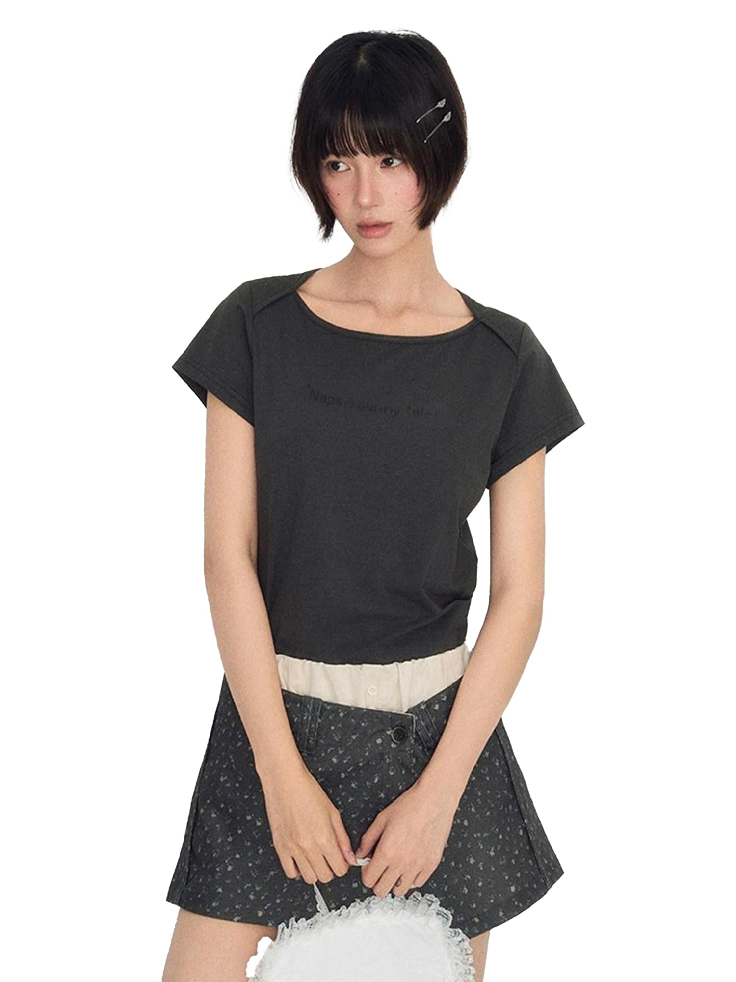 NAPSNAPS Boat Neck Letter Flocked Print Women&