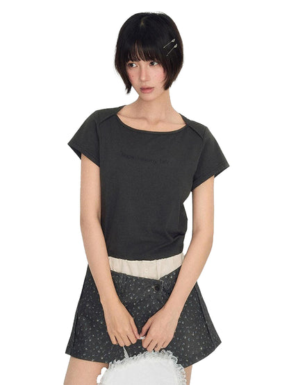 NAPSNAPS Boat Neck Letter Flocked Print Women&