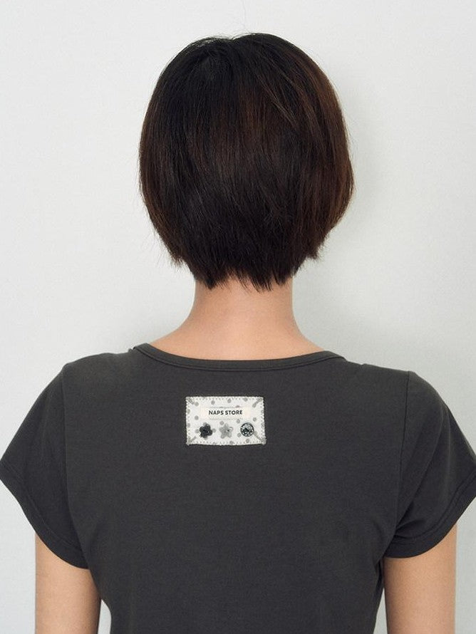 NAPSNAPS Boat Neck Letter Flocked Print Women&
