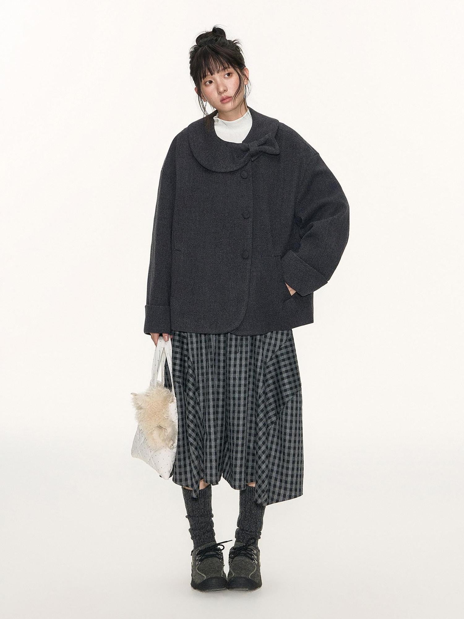 NAPSNAPS Bow Round Collar Asymmetrical Placket Women&