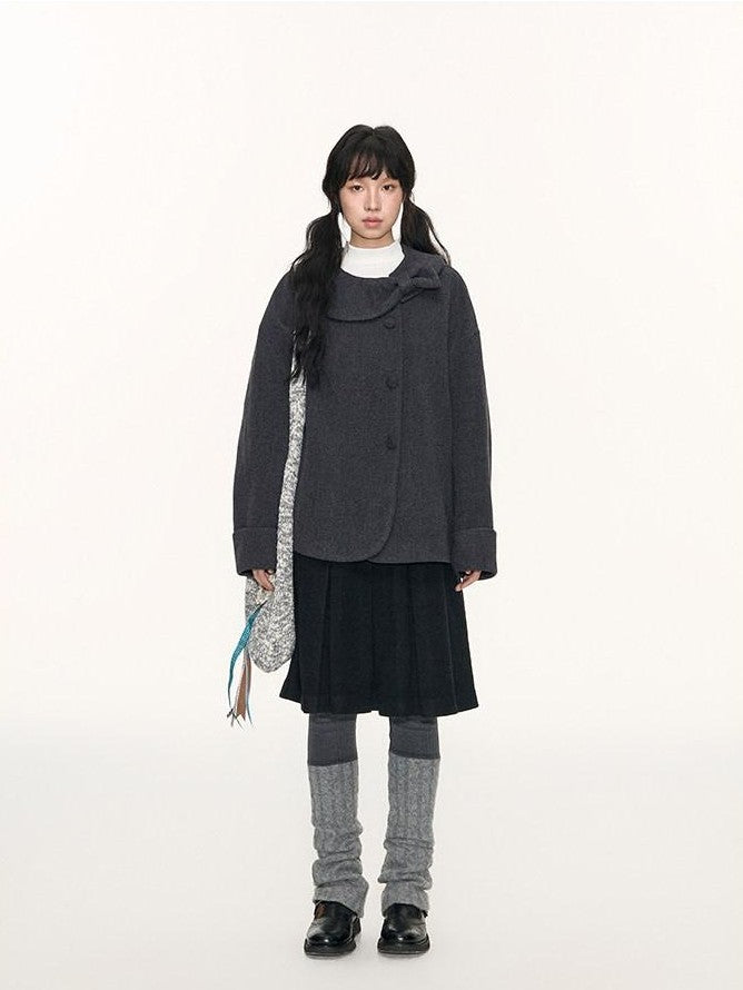 NAPSNAPS Bow Round Collar Asymmetrical Placket Women&