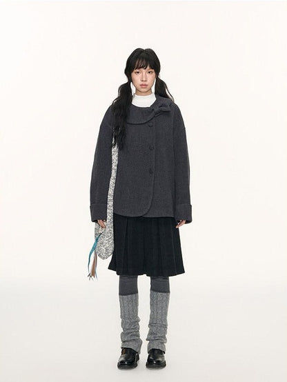 NAPSNAPS Bow Round Collar Asymmetrical Placket Women&