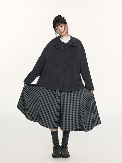 NAPSNAPS Bow Round Collar Asymmetrical Placket Women&