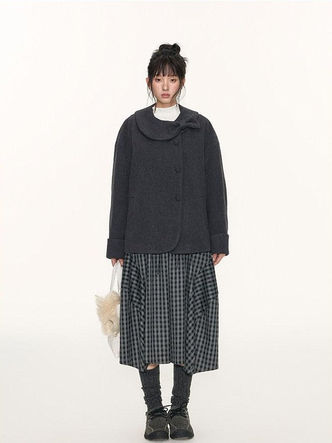 NAPSNAPS Bow Round Collar Asymmetrical Placket Women&