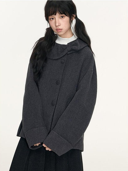 NAPSNAPS Bow Round Collar Asymmetrical Placket Women&