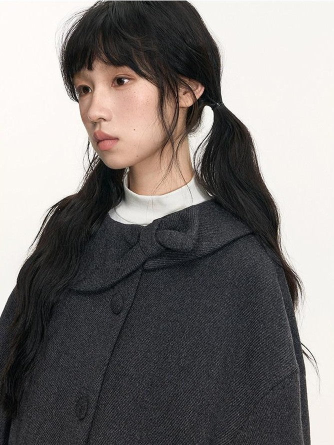 NAPSNAPS Bow Round Collar Asymmetrical Placket Women&