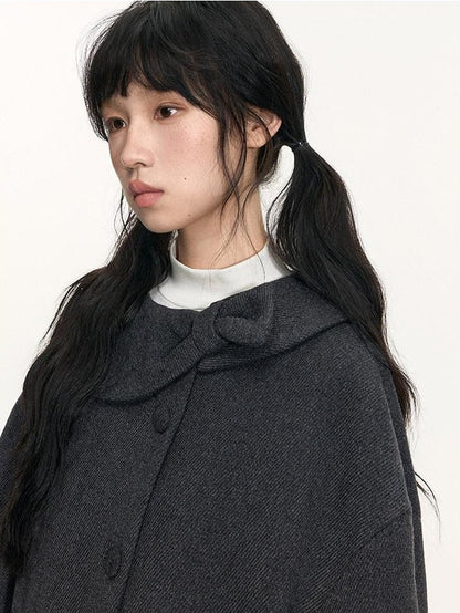 NAPSNAPS Bow Round Collar Asymmetrical Placket Women&