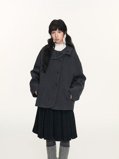 NAPSNAPS Bow Round Collar Asymmetrical Placket Women&