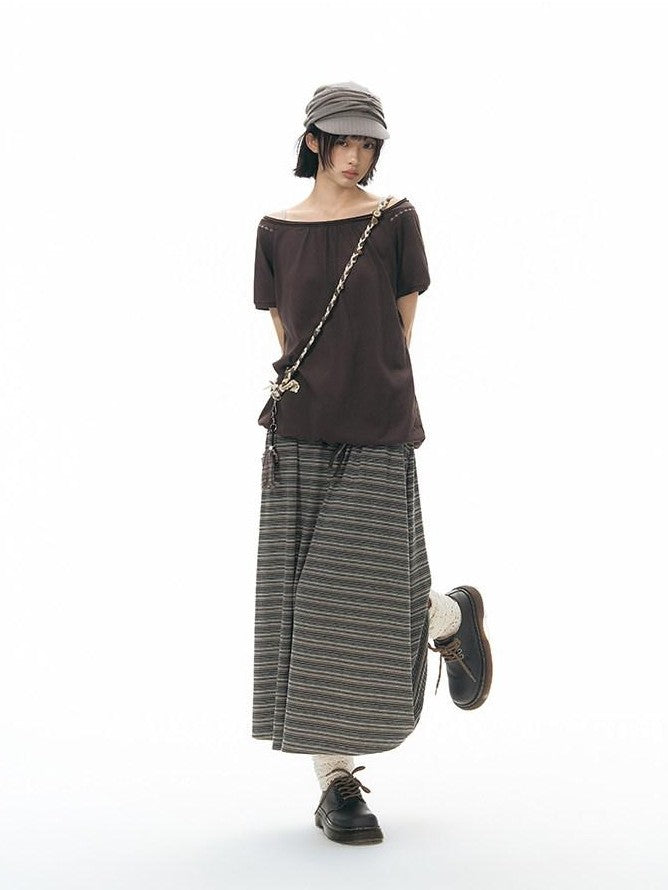 NAPSNAPS Brown Plaid Handwoven Button Handmade Woven Women&