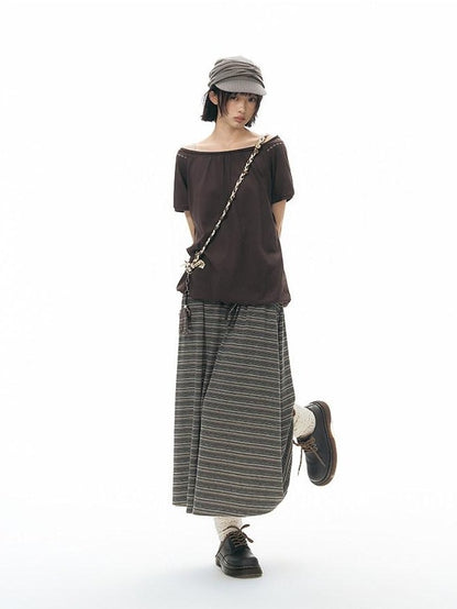 NAPSNAPS Brown Plaid Handwoven Button Handmade Woven Women&