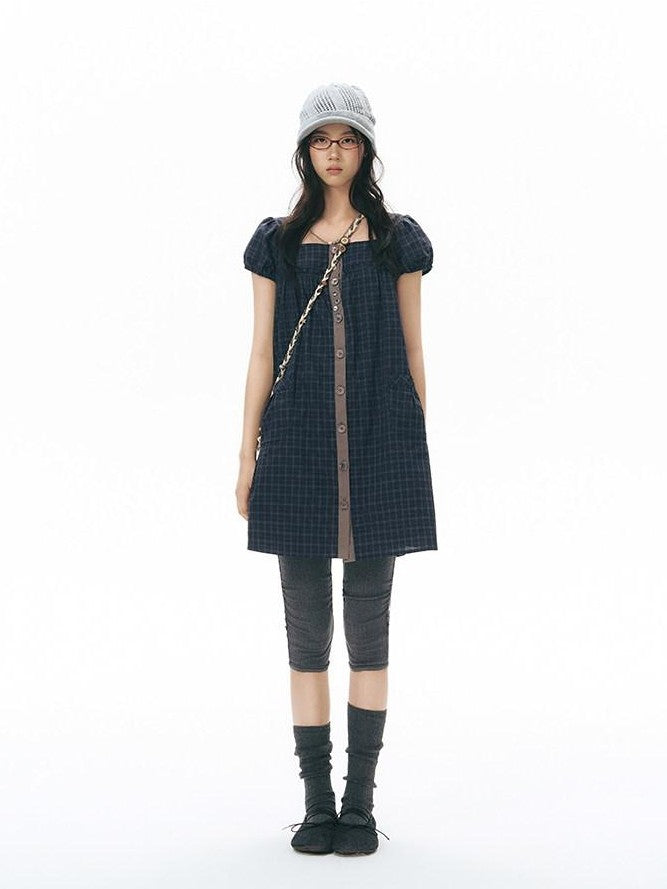 NAPSNAPS Brown Plaid Handwoven Button Handmade Woven Women&