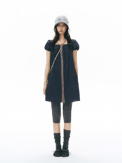 NAPSNAPS Brown Plaid Handwoven Button Handmade Woven Women&