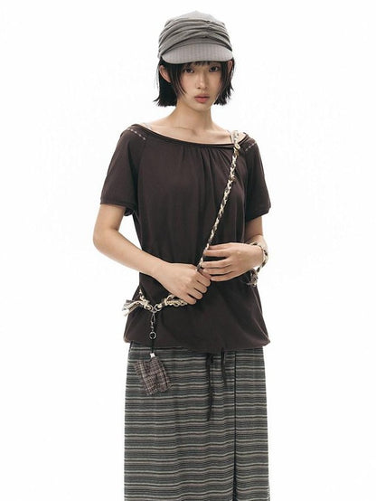 NAPSNAPS Brown Plaid Handwoven Button Handmade Woven Women&
