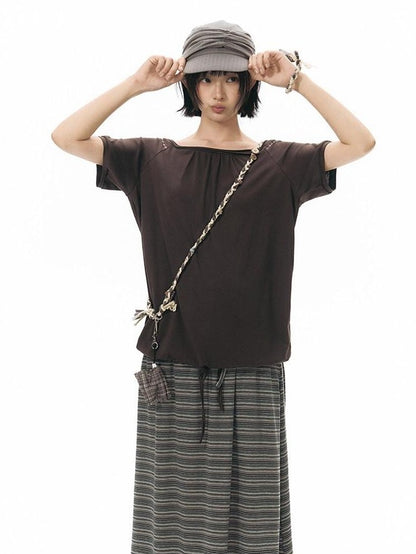 NAPSNAPS Brown Plaid Handwoven Button Handmade Woven Women&