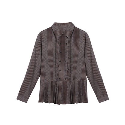NAPSNAPS_Brown_Purple_Plaid_Lettuce_Edge_Double_Placket_Women&