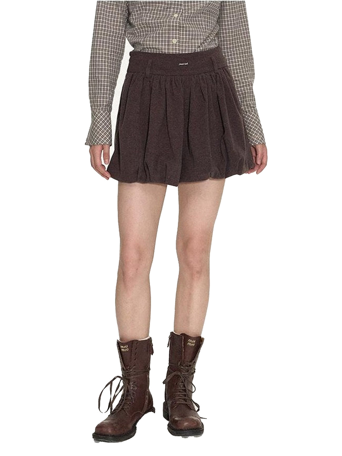 NAPSNAPS Brushed Pleated A Line High Waist Women&