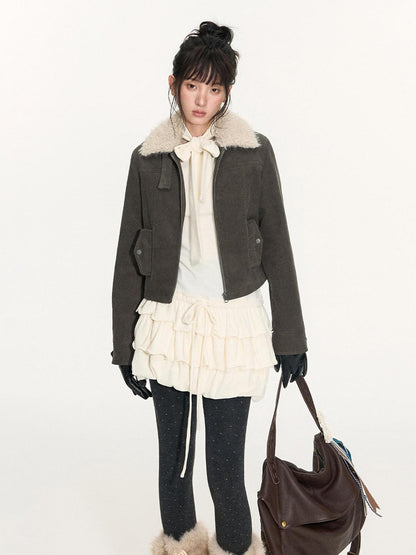 NAPSNAPS Bubble Hem Tie Neck Knit A Line Women&