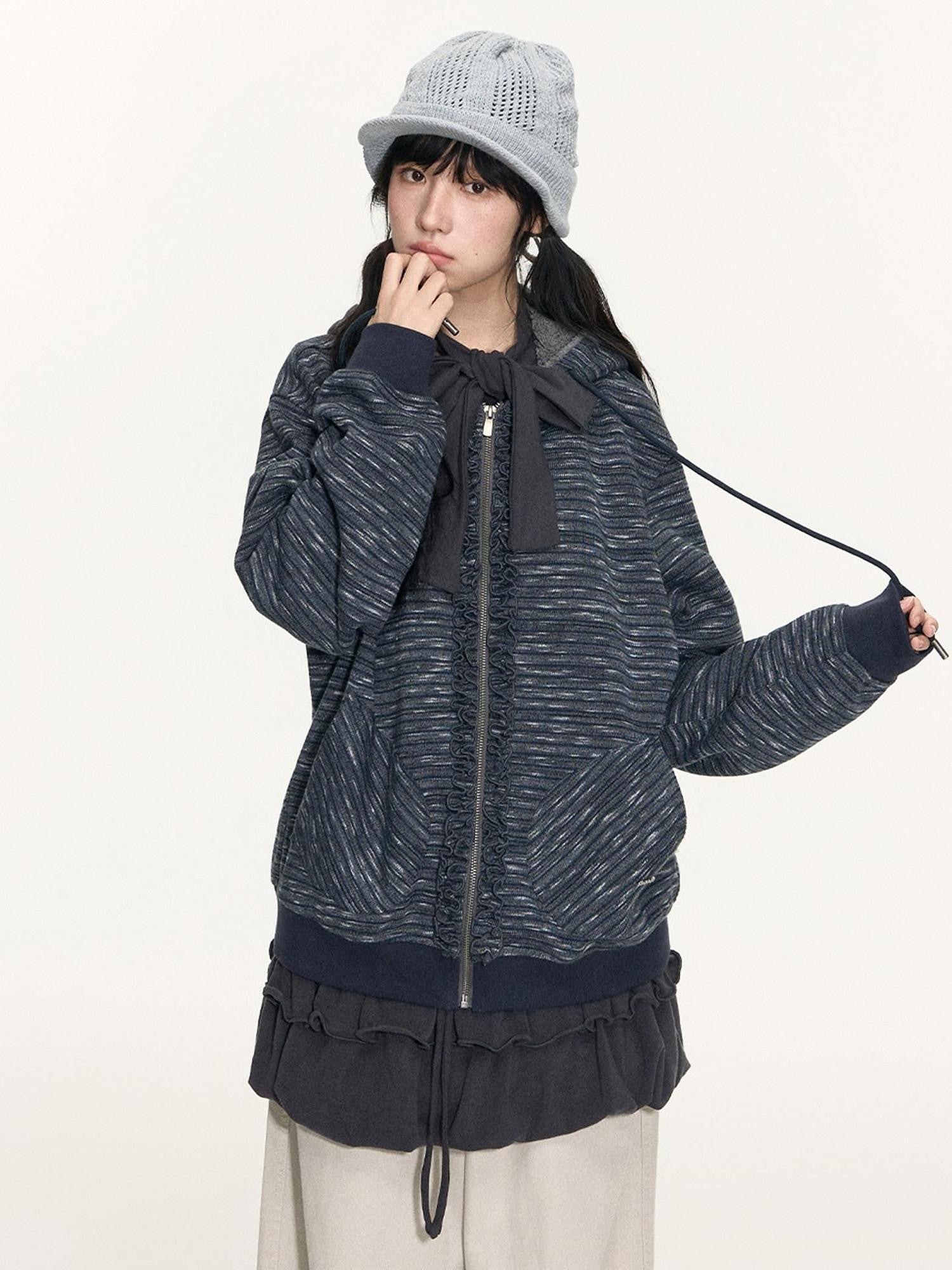 NAPSNAPS Bubble Hem Tie Neck Knit A Line Women&
