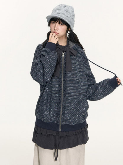 NAPSNAPS Bubble Hem Tie Neck Knit A Line Women&